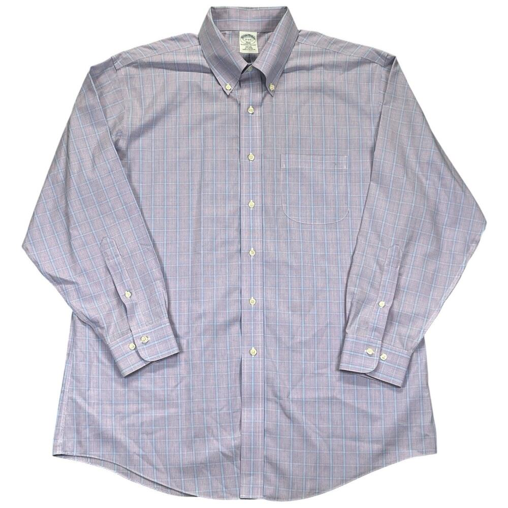 Brooks Brothers 346 Slim Fit 17‑2/3 Purple Plaid Non‑Iron Long Sleeve Shirt